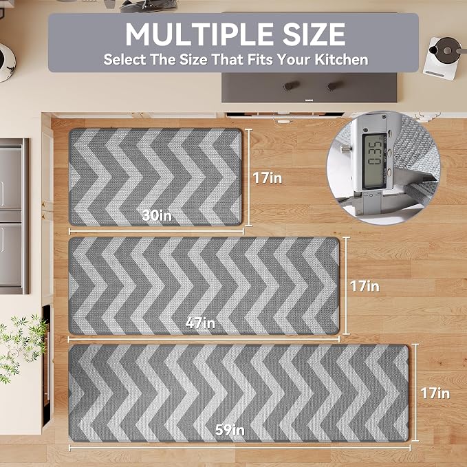 YDKGL Kitchen Runner Rugs Non Slip Washable, Super Absorbent Long Kitchen Mats for Floor, Linen-Look Woven Long Sink Mat Standing Floor Mat, Easy Clean, Gray 17"x59"
