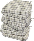AAAAAcessories D-Shaped Chair Cushions, 2" Thick Dining Chair Pads with Ties and Removable, Machine-Washable Cover, 17" x 16", Set of 8, Tan Plaid