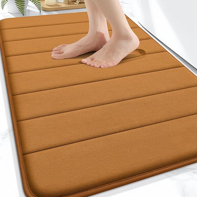 OLANLY Memory Foam Bath Mat 32x20, Super Soft Absorbent Bathroom Rugs, Quick Dry, Machine Washable Shower Floor Rugs, Bathmat Carpet, Bathroom Home Decor Accessories, Ochre