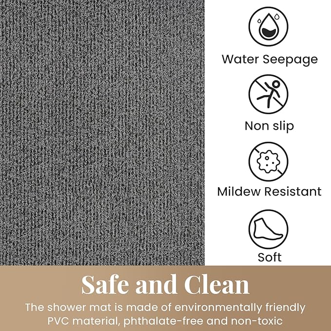Shower Mat Bathtub Mat Non-Slip,36x16 inch, Soft Tub Mat with Drain,PVC Loofah Bath Mat (Phthalate Free) for Tub and Bathroom,Quick Drying,Black