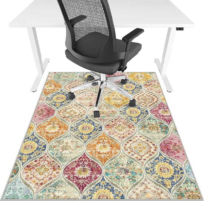 Office Chair Mat for Hardwood Floor & Tile Floor,36"X 48" Heavy Duty Desk Chair Mat for Hard Floors, Under Desk Rug for Rolling Computer Chair,Anti Slip,Low Pile Carpet Floor Protector-Multi