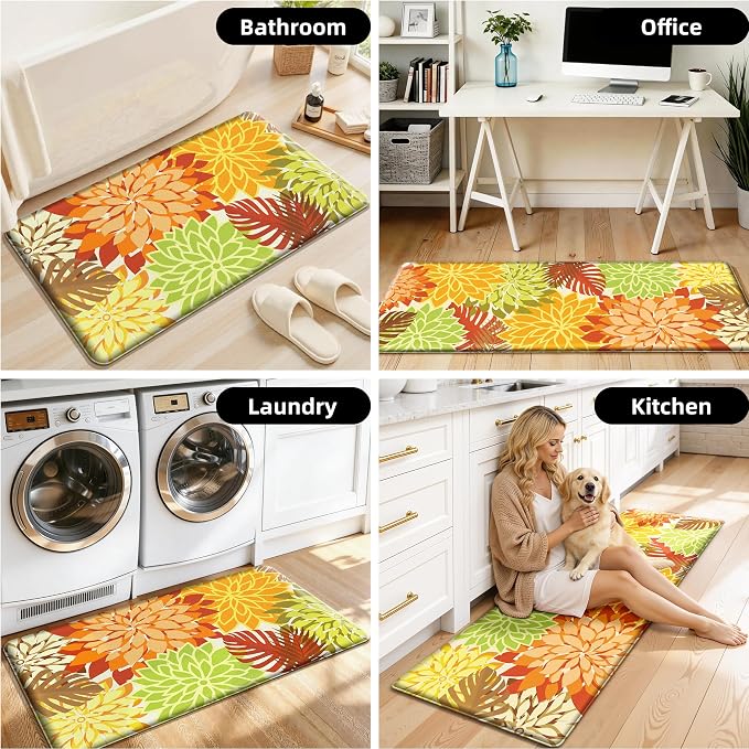 Arenarug Kitchen Mats for Floor 2PCS Cushioned Anti Fatigue Kitchen Mats Waterproof Non Slip Kitchen Rug Set Foam Standing Mat for Sink, Laundry, Office, 24"x39"+24"x59", Maple Orange