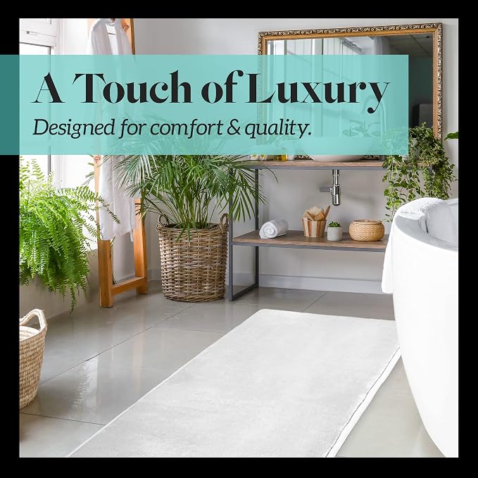 Memory Foam Bath Mat Non Slip Absorbent Super Cozy Velvet Bathroom Rug Carpet (22 inches X 42 inches, White)
