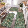 HEBE Boho Kitchen Rugs Sets of 3, Non Slip Washable Kitchen Mats for Floor, Farmhouse Kitchen Carpet Runner Rug Set for Sink, Stove, Laundry Room & Hallway