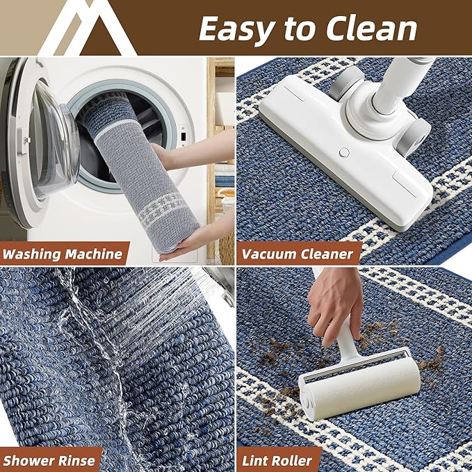 COSY HOMEER Kitchen Rugs Sets 2PCS,Non-Slip Washable Kitchen Mats for Floor,Absorbent and Stain Resistant Kitchen Runner Rugs for Kitchen Sink Laundry Entryway,24"x35"+24"x60",Blue