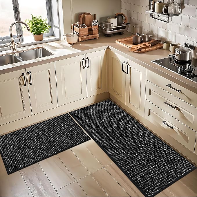 BEQHAUSE Kitchen Runner Rugs 20"x48", Non-Slip Kitchen Mats for Floor, Super Absorbent and Stain Resistant Kitchen Rug, Machine Washable Rugs for Kitchen, Hallway, Laundry & Sink, Black