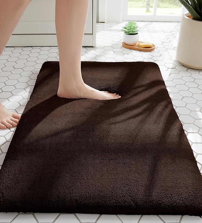 MINIDEAR Bathroom Rugs 24x17 Dark Brown - Thick Memory Foam Bath Mat, Ultra Soft & Plush Fluffy, Non-Slip, Quick Dry, Absorbent Washable Floor Microfiber Mat for Tub, Home Decor Accessories