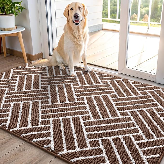 OLANLY Indoor Door Mat, 48x32 Inch, Dirt Resistant and Absorbent, Non-Slip Rubber Backing Floor Mats, Easy Clean Low-Profile Doormat for Entryway, Front Door, and Inside Entrance, Coffee