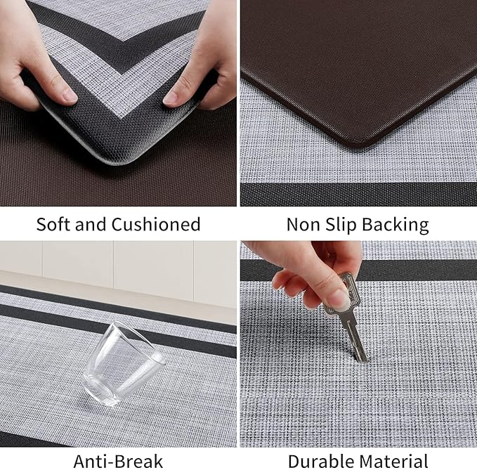 Mattitude Kitchen Mats Set of 2,Cushioned Anti-Fatigue Non-Skid Rug Sets Ergonomic Comfort Standing Mat for Kitchen, Floor, Office, Sink, Laundry, Black and Gray