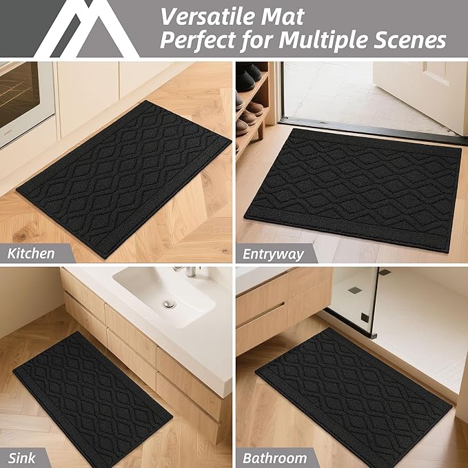 COSY HOMEER-Kitchen-Rugs-and-Mats 20"x30" Non Slip Kitchen Mats for Floor Absorbent Kitchen Rug Washable Kitchen Standing Floor Mat for Sink Mat,Throw Rug,Entry,Laundry,Black