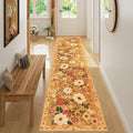 DUKINO 2x8 Runner Rug for Hallway, Washable Kitchen Runner Rug with Rubber Backing Non Slip, Low Pile Soft Boho Floral Thin Carpet for Entryway, Hallway, Bathroom, Laundry Room, Orange