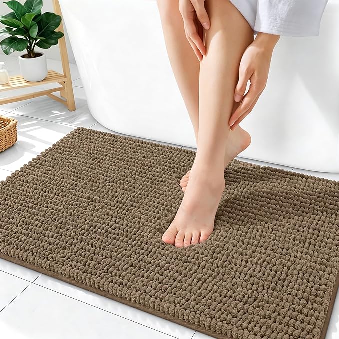 OLANLY Thick Bathroom Rugs 36x24, Extra Soft Absorbent Chenille Bath Rugs, Rubber Backing, Machine Wash Dry, Bath Mats for Bathroom Floor, Tub and Shower, Home Decor Accessories, Tan