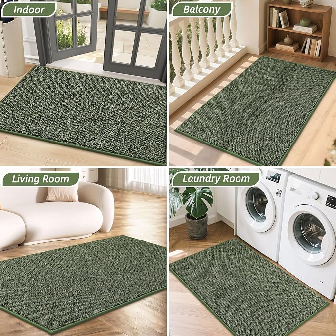 BEQHAUSE Dirt Trapper Door Mat 20" x 32", Non-Slip Washable Doormats Entrance Mat, Dirt Resistant and Absorbent Welcome Mat, Low Profile Floor Mats for Front Back Door and Entryway, Green