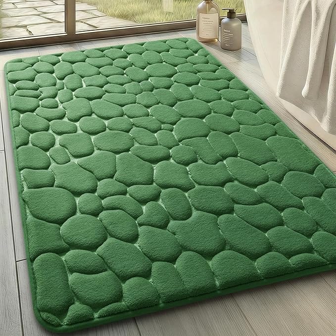 YIHOUSE Memory Foam Bath Mat Cobblestone Bathroom Rugs Super Water Absorbent Bath Mats for Bathroom Machine Washable Bath Rugs(24 x 36,Green)
