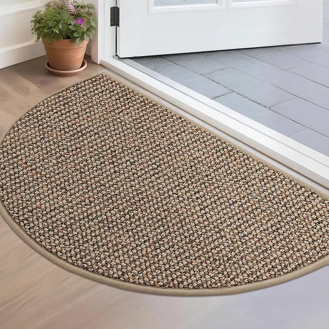 BEQHAUSE Dirt Trapper Door Mat 17" x 30" Half Circle Non Slip Washable Doormats Entrance Rugs Absorbent Welcome Low Profile Floor Mats for Front Back Door and Entryway, Taupe