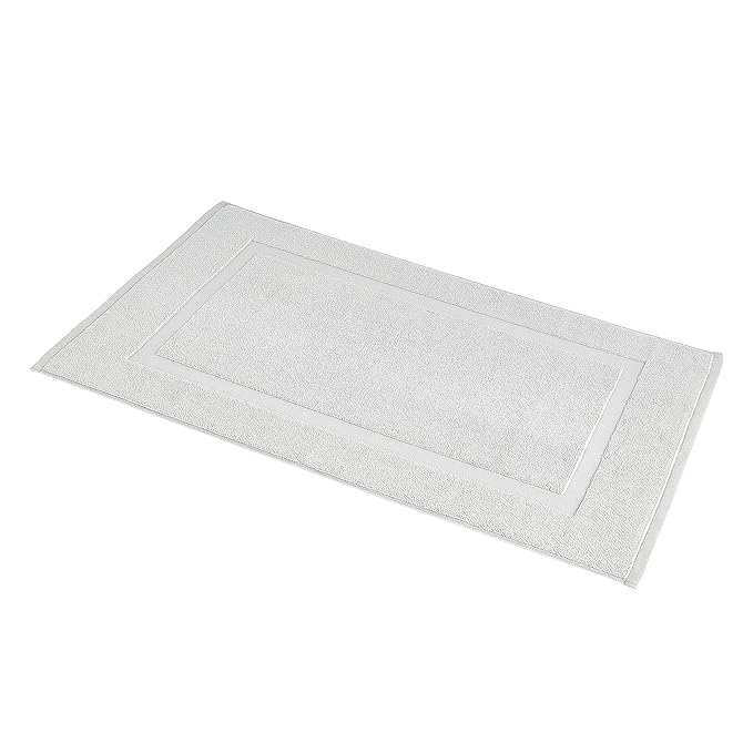 Amazon Basics Banded Bathroom Bath Rug Mat, 100% Cotton, 31 x 20 inches, Soft Silver