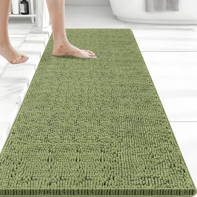 Bcoimo 48x24 Chenille Bath Mat – Non-Slip with Backing Bath Rug Ultra-Absorbent and Machine Washable Bathroom Mat Quick-Dry Design. Ideal for Bathroom Shower and Tub Areas
