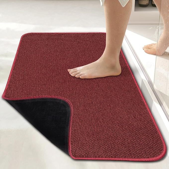 Bosap Bath Mat,Ultra Thin Bathroom Rugs,Rubber Bath Mats for Bathroom,No Slip Bath Rugs,Quick Dry,Machine Washable,Low Pile,Absorbent,Shower Outside,Sink,Home Decor Accessories.Red,2'x3'(24x36inch)