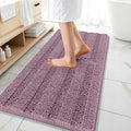 OLANLY Thick Bathroom Runner Rugs 47x20, Extra Absorbent Chenille Striped Bath Rugs, Rubber Backing, Machine Wash Dry, Long Bath Mats for Bathroom, Tub and Shower, Home Decor Accessories, Deep Plum