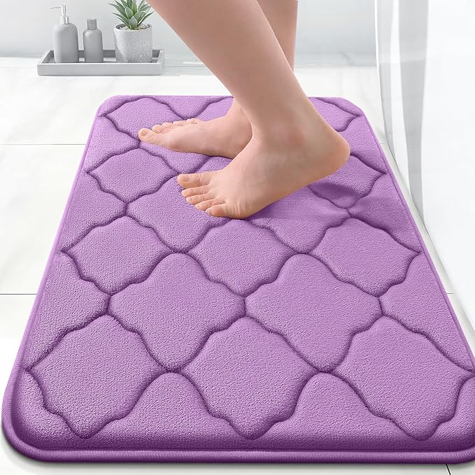 OLANLY Memory Foam Bath Mat Rug 24x16, Ultra Soft and Absorbent Bathroom Rugs, Non-Slip, Comfortable, Machine Washable Bath Carpet for Bathroom Floor, Tub, Shower and Home Decor Accessories, Lavender