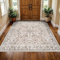 5x5 Square Washable Rug for Living Room: Non Slip Indoor Entryway Foot Carpet for Kitchen, Boho Soft Beige 5ftx5ft Low Pile Neutral Area Rug for Dining Room Bathroom (Beige, 5x5)