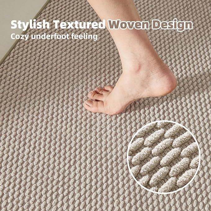 TYUU Bathroom Rugs Non Slip Washable, Super Absorbent Thin Bath Mat Quick Dry Low Pile Bathroom Rug, Beige 24"x36"