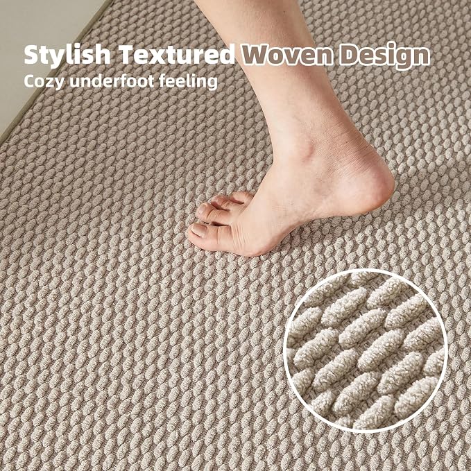 TYUU Bathroom Runner Rugs, Long Bath Mat Runner Washable Thin Quick Dry Low Pile Bathroom Runner Rugs Non Slip, Beige 16"x60"