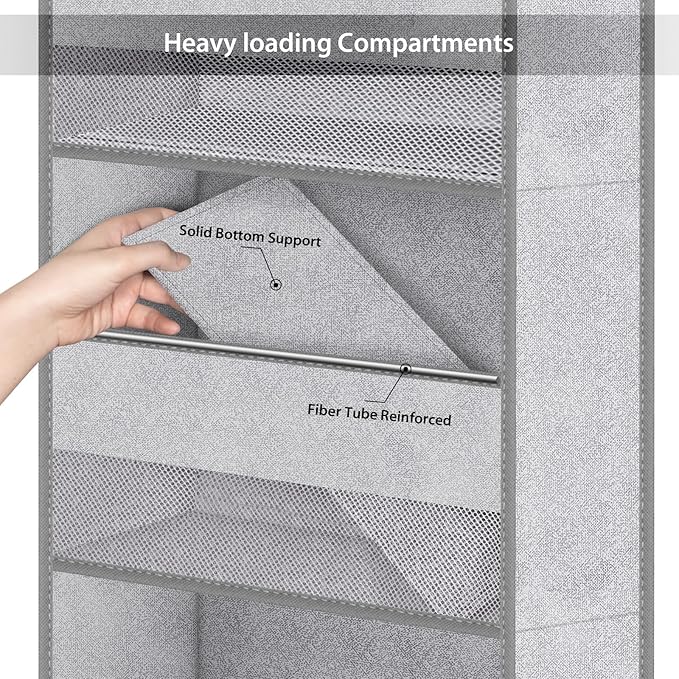 Univivi 5-Shelf Door Storage Over Door Hanging Organizer with 4 Large Pockets and 3 Small PVC Pockets Nursery Closet Cabinet Wall Mount Hanging Storage Organizers for Baby Nursery (Grey Pattern)
