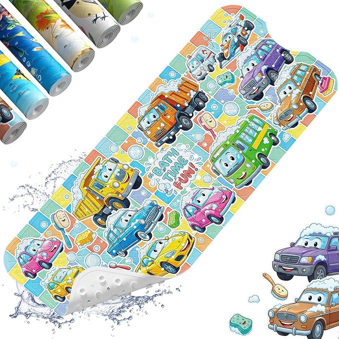 XIYUNTE Baby Bath Mat for Tub Non Slip Kids, BPA Free Extra Long Bathtub Mat 40x16 with Drain Holes and 200 Suction Cups, Non Toxic Machine Washable Toddler Bath Mat, Eco-Friendly Certified