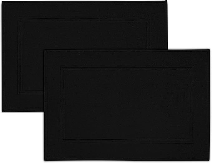 Tens Towels Pack of 2 Bath Mats 100% Cotton, 20 x 32 Inches, Super Absorbent, Hotel Quality Premium Floor Towels, Luxurious, Soft & Quick Dry, Not a Bathroom Rug, Black