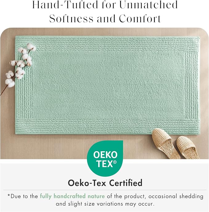 Madison Park Splendor Reversible 100% Cotton Tufted Bathroom Rug-3000 GSM Hotel Quality Luxurious Plush Medium Pile Bath Mat Absorbent, Quick Dry, Shower Room Décor, 24x72 Green