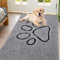 Smiry Dog Door Mat for Muddy Paws, Absorbent Dirt Trapper Non Slip Quick Dry Washable Chenille Mat for Mud Dogs, Entry Rug for Indoor and Outdoor (54x32 Inches, Grey and Black)
