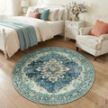 RELEANY Area Rugs Round 4ft Washable Non-Slip, Floral Vintage Distress Medallion Carpet for Living Room Bedroom Dining Room, Dark Blue Vintage