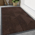 Smiry Front Door Mat Outside Entrance, Heavy Duty Sturdy Natural Rubber Doormat, Trap Dirt and Moisture, Easy Clean Low Profile Mats for Indoor Outdoor Entry, Irregular Triangle (59x40, Dark Brown)