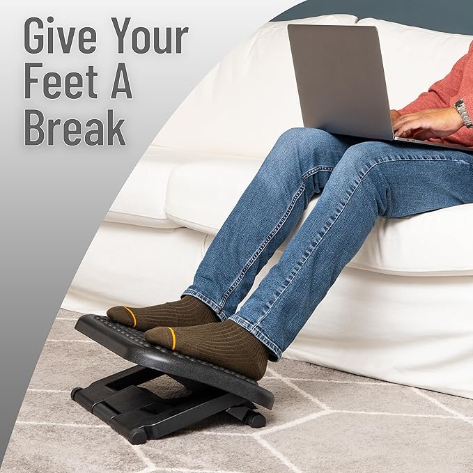 Mind Reader Foot Rest, Under Desk at Work, Ergonomic, Height Adjustable, Office, Plastic, 17" L x 13" W x 6.25" H, Set of 2, Black