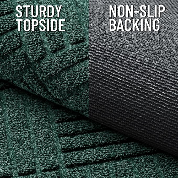 OLANLY Front Door Mat Outside Entrance 47x23, Absorbent, Heavy Duty Sturdy Natural Rubber Doormat Indoor Outdoor, Stain Fade Resistant, Non-Slip Low Profile Floor Mat for Entryway, Black Green Diamond
