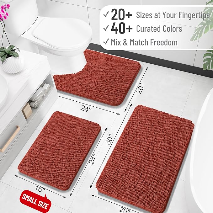 OLANLY Large Bathroom Rugs 59x35, Soft Absorbent Chenille Bath Rugs, Rubber Backing Quick Dry, Machine Washable Bath Mats for Bathroom Floor, Tub and Shower, Home Decor Accessories, Rustic Terracotta