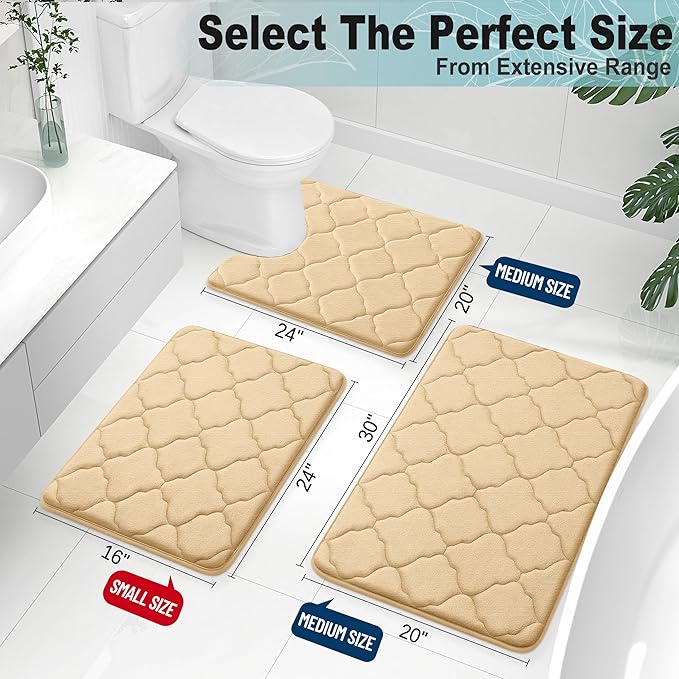 OLANLY Memory Foam Bath Mat Rug 24x16, Ultra Soft and Absorbent Bathroom Rugs, Non-Slip, Comfortable, Machine Washable Bath Carpet for Bathroom Floor, Tub, Shower and Home Decor Accessories, Beige