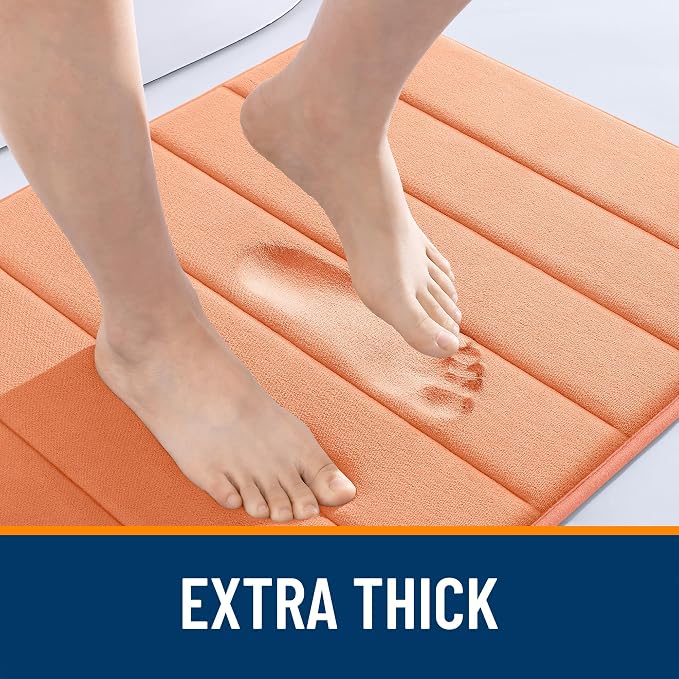 OLANLY Memory Foam Bath Mat 40x32, Super Soft Absorbent Bathroom Rugs, Quick Dry, Machine Washable Shower Floor Rugs, Bathmat Carpet, Bathroom Home Decor Accessories, Peach