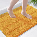 Grandaily Chenille Striped Bathroom Rugs 44x24, Extra Thick and Soft Absorbent Bath Mats, Rubber Backing, Plush Shaggy Shower Carpet, Machine Wash Dry, Bath Rug for Bathroom, Golden Yellow