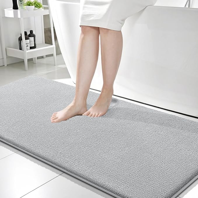 OLANLY Thick Memory Foam Bathroom Runner Rugs 59x24, Extra Soft Absorbent Long Bath Rug, Quick Dry, Non-Slip, Machine Washable Bath Mat for Bathroom, Tub and Shower, Home Decor Accessories, Light Grey