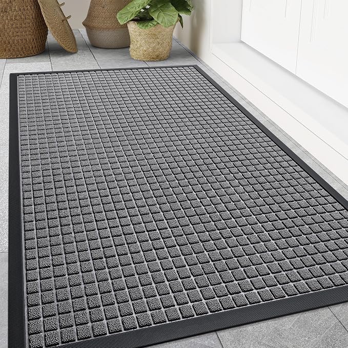 Smiry Front Door Mat Outside Entrance, Heavy Duty Natural Rubber Doormat, Non Slip, Trap Dirt and Moisture, Easy Clean, Low Profile Welcome Floor Mats for Indoor Outdoor Entry, 70x46.5 Inch, Mix Grey