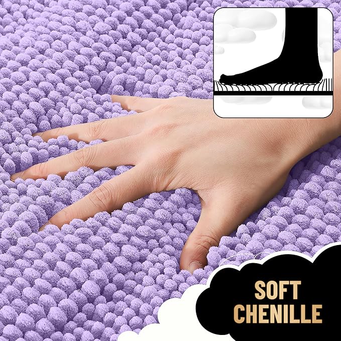 OLANLY Thick Bathroom Runner Rugs 47x17, Extra Absorbent Chenille Striped Bath Rugs, Rubber Backing, Machine Wash Dry, Long Bath Mats for Bathroom, Tub and Shower, Home Decor Accessories, Lavender