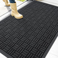 OLANLY Front Door Mat Outside Entrance 47x32, Absorbent, Heavy Duty Sturdy Natural Rubber Doormat Indoor Outdoor, Stain and Fade Resistant, Non-Slip Backing Low Profile Floor Mat for Entryway, Black