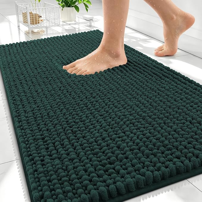 OLANLY Thick Bathroom Rugs 34x21, Extra Soft Absorbent Chenille Bath Rugs, Rubber Backing, Machine Wash Dry, Bath Mats for Bathroom Floor, Tub and Shower, Home Decor Accessories, Blackish Green