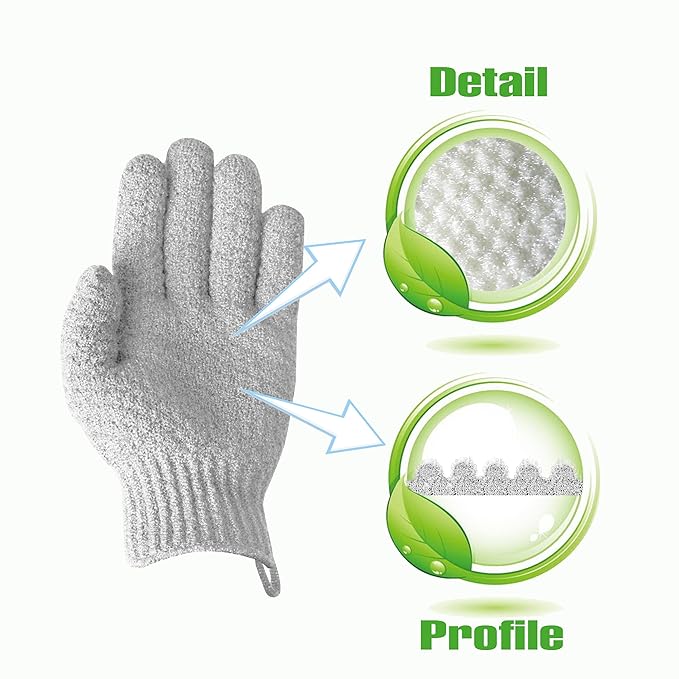 Evridwear Exfoliating Dual Texture Bath Gloves for Shower, Spa, Massage and Body Scrubs, Dead Skin Cell Remover, Gloves with Hanging Loop (1 Pair Light)
