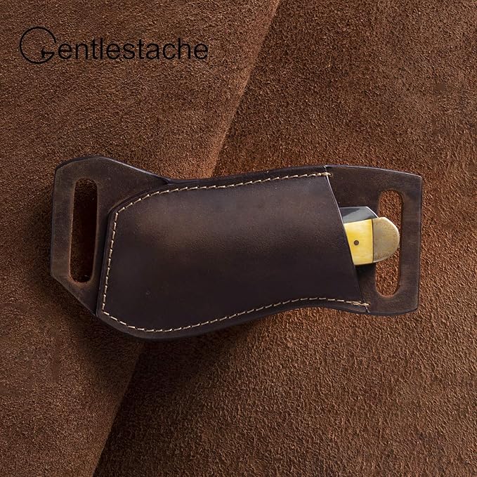 Gentlestache Leather Pocket Knife Sheaths for Belt, Folding Knife Sheath, EDC Belt Knife Sheath for Folding Knife, Compact Draw Knife Holster Darkbrown