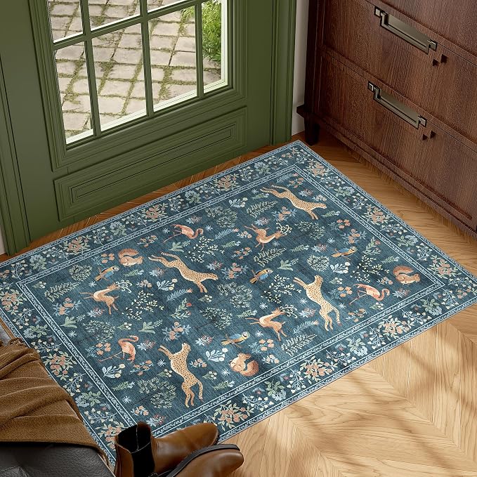 DUKINO 2x3 Rug, Washable Animal Rugs for Entryway, Non Slip Indoor Door Mat, Soft Low Pile Small Area Carpet for Entrance, Bedroom, Kitchen, Laundry, Bathroom, Blue