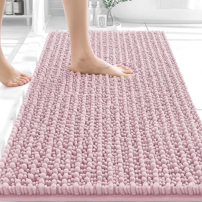 OLANLY Bathroom Rug Mat 30x20, Thick Soft and Absorbent Chenille Bath Mat, Non-Slip Rubber Backing, Machine Washable Quick Dry Bath Rugs for Tub Shower Floor, Home Decor Accessories, Dusty Rose