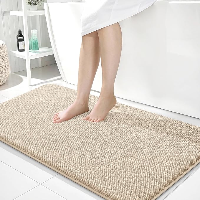 OLANLY Thick Memory Foam Large Bathroom Rugs 45x27, Extra Soft Absorbent Bath Rug, Quick Dry Bath Mats, Non-Slip, Machine Washable Carpet for Bathroom, Tub and Shower, Home Decor Accessories, Beige
